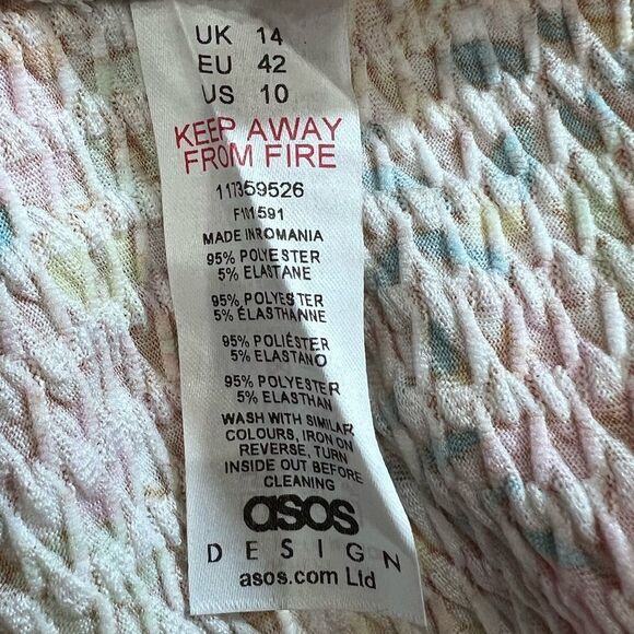 ASOS Design Textured Ruched Mini Dress Short Sleeves Pastel Floral Size 10 - Picture 9 of 16